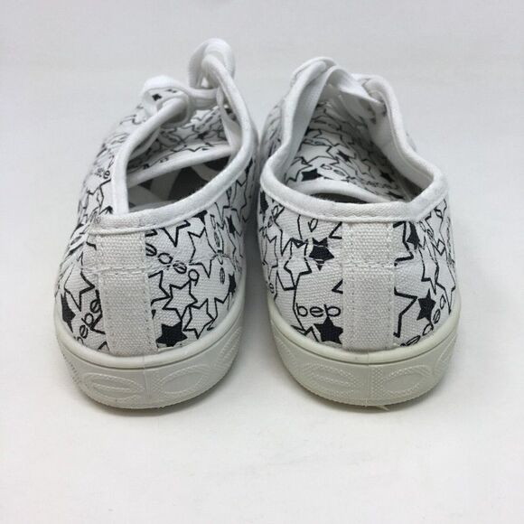 Bebe Women's Sneakers White Black Size 8.5 Daney Canvas Stars Logo Print Lace Up - Picture 4 of 8